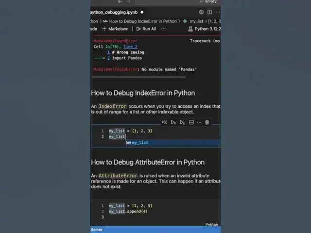 'Video thumbnail for IndexError in Python (debugging) #python #IndexError #shorts'