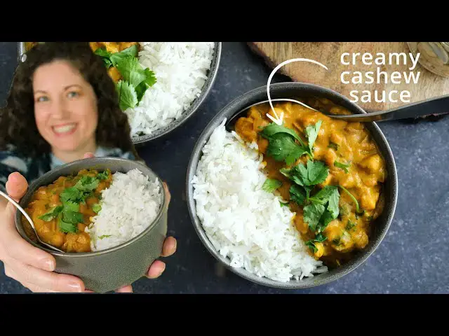 'Video thumbnail for Vegan Chickpea Curry Recipe with Cashew Cream Sauce'