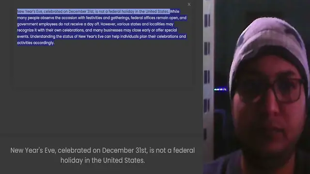 'Video thumbnail for New Year’s Eve, celebrated on December 31st, is not a federal holiday in the United States. While many people observe the occasion with festivities and gatherings, federal offices remain open, and government employees do not receive a day'