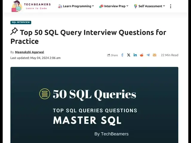 'Video thumbnail for 50 SQL Exercises, Practice, Solution'