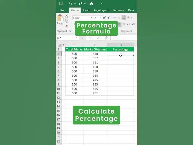 'Video thumbnail for How to calculate PERCENTAGE in excel? | Percentage Formula #shorts #excel'