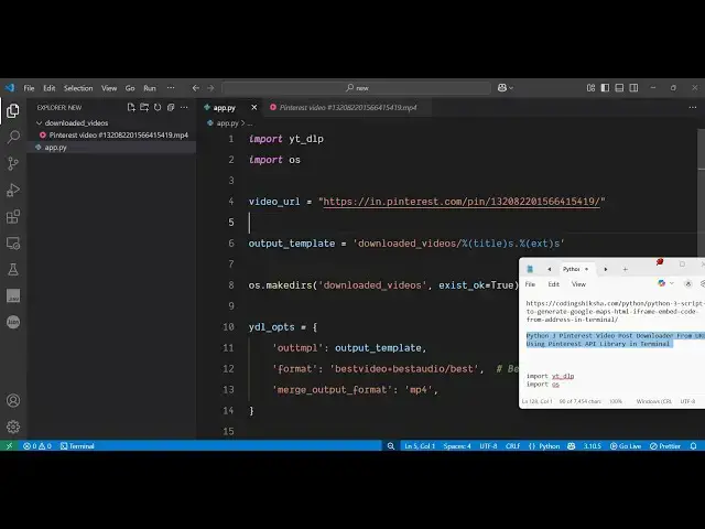 'Video thumbnail for Python 3 Pinterest Video Post Downloader From URL Using Pinterest API Library in Terminal'