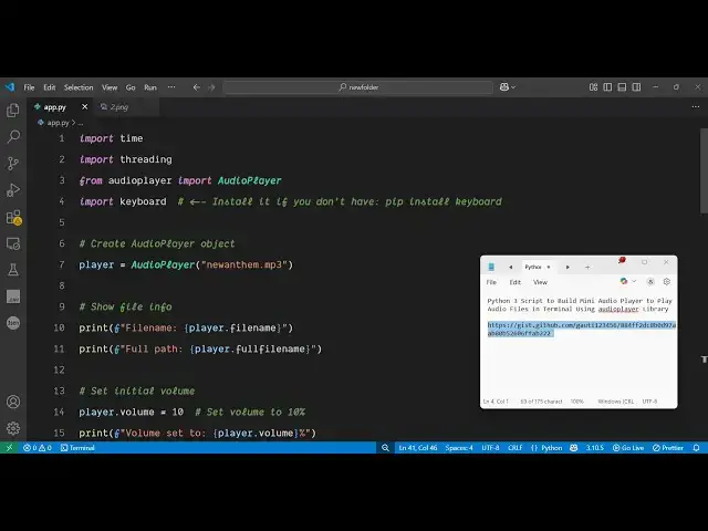 'Video thumbnail for Python 3 Script to Build Mini Audio Player to Play Audio Files in Terminal Using audioplayer Library'