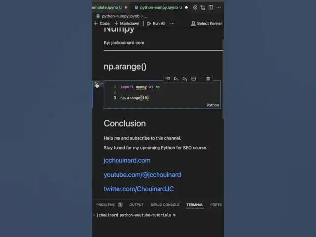 'Video thumbnail for HOW TO use np.arange() (in Python) with Numpy - #python #numpy #shorts'