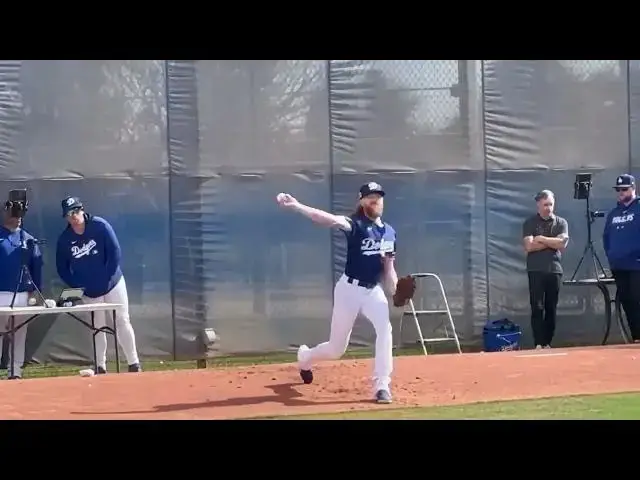 'Video thumbnail for Dustin May Throws Bullpen Session with Los Angeles Dodgers! (2025 MLB Spring Training)'
